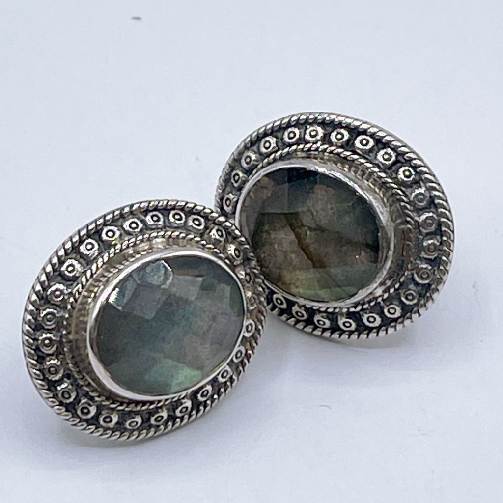 Nicky Butler Vintage 925 Sterling Silver Oval Faceted Moonstone Pierced Earrings 69$